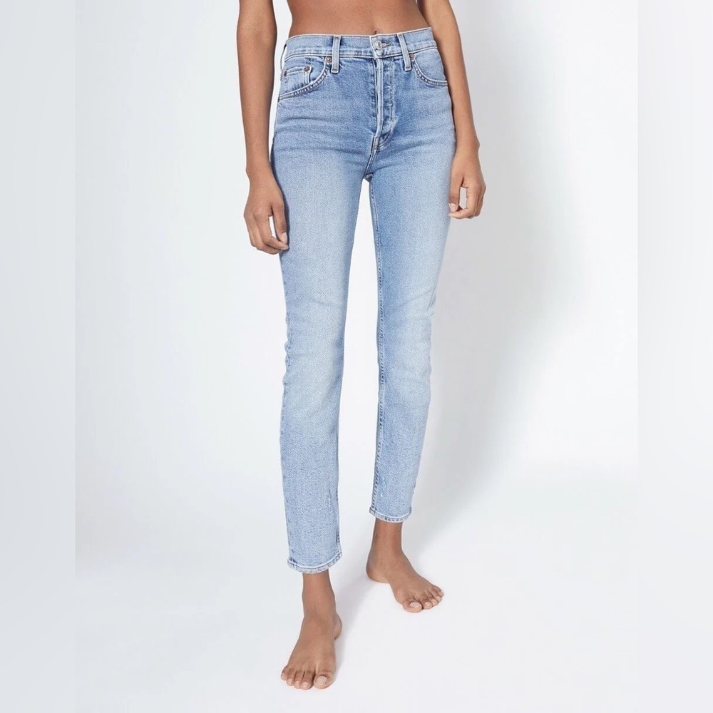 NWT. RE/DONE Originals High Rise Ankle Crop Stretch in Mid 90s Wash. Size 26